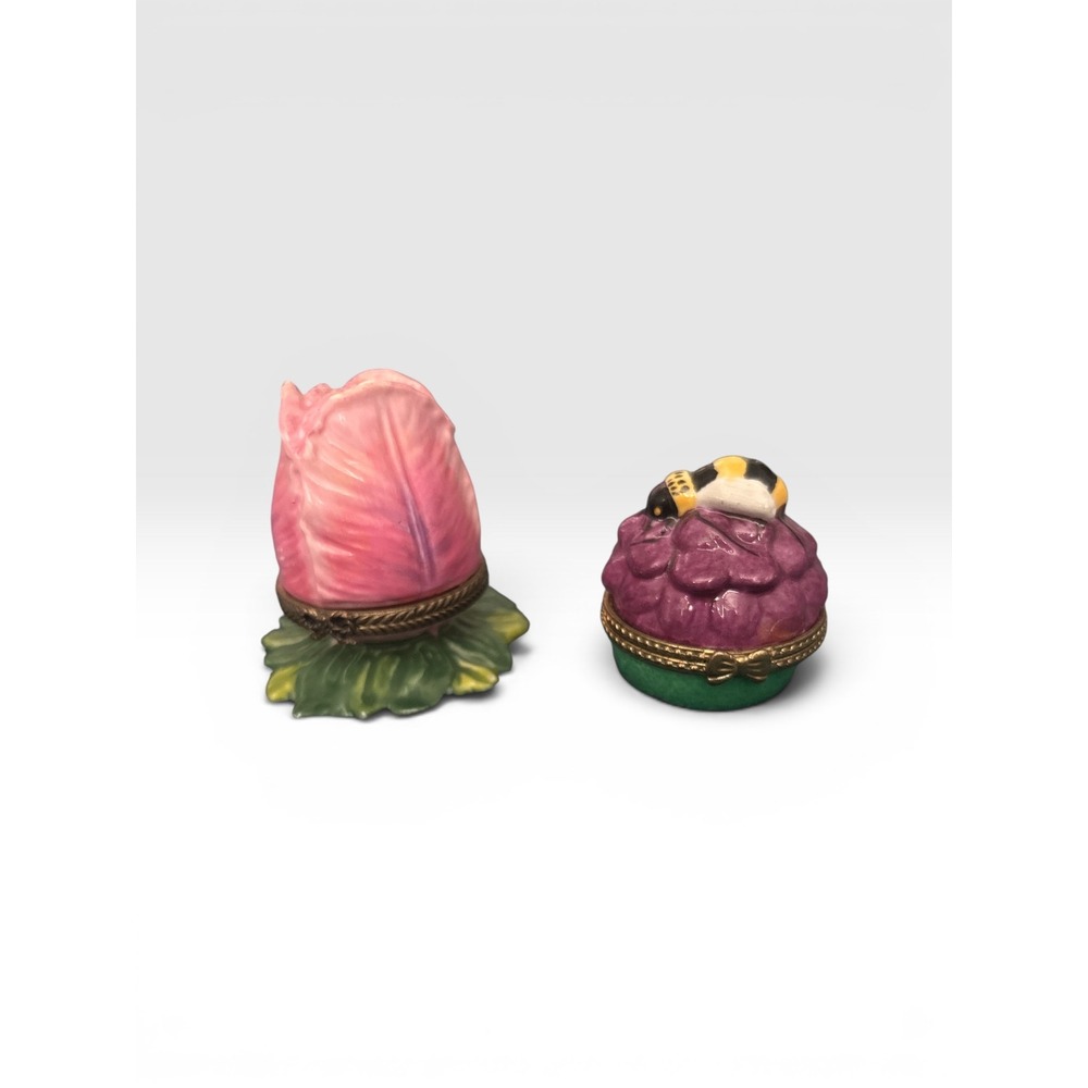 Sterling Industries Ceramic Trinket Box Set Pink Tulip and Bumblebee Flower